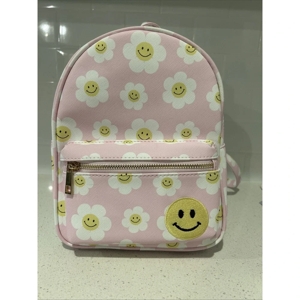 New Underonesky Pink‎ Mini Flower Backpack Smiling Flower emoji Purse Lounge Bag